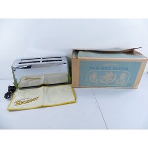 Vintage 1950's Montgomery Ward 4 Slice‎ Toaster Avocado Green W/ Cover & Box